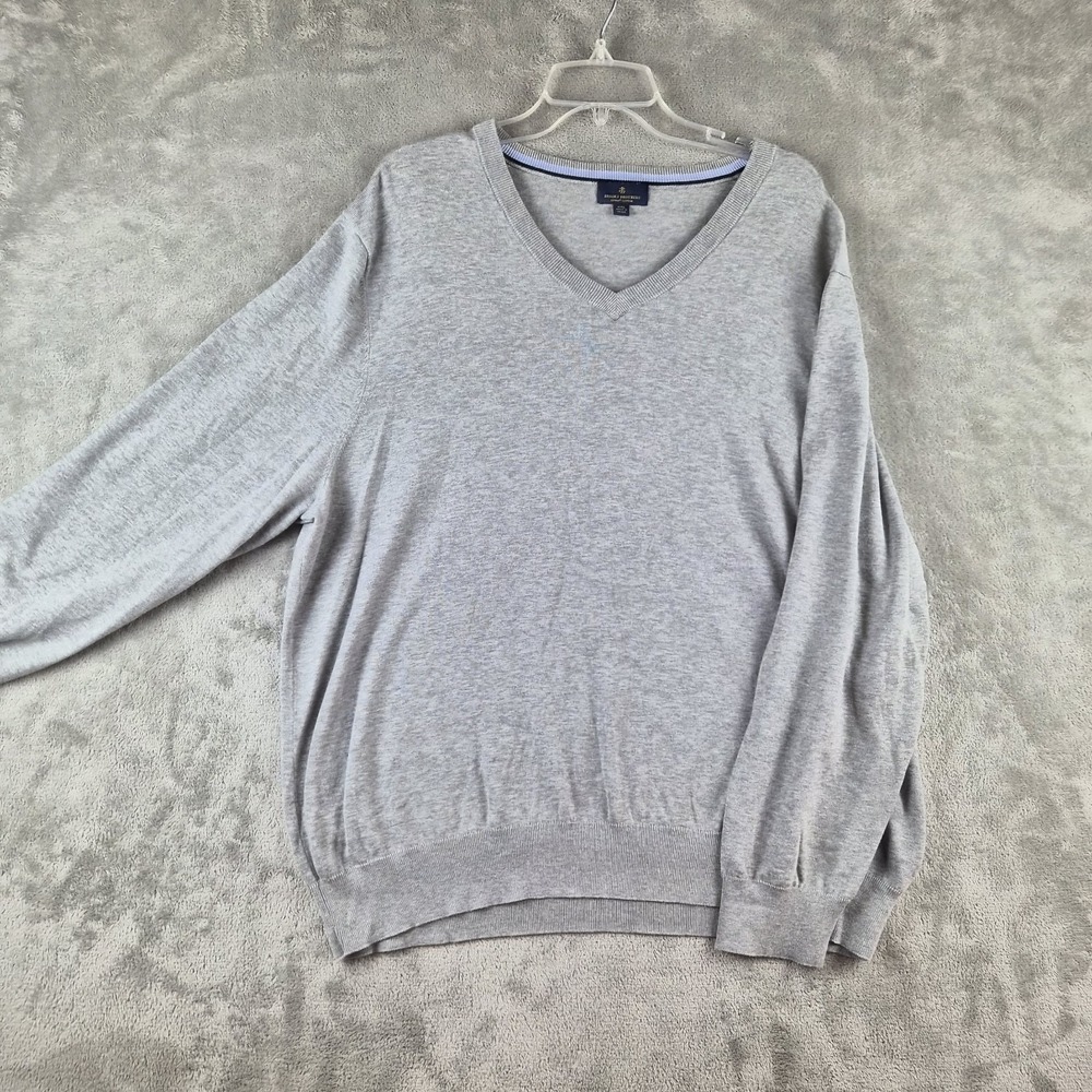 Brooks Brothers Supima Cotton Sweater Mens 2XL XXL Gray V Neck Pullover Office